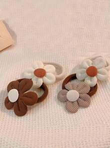 6 件装儿童花朵发圈、无缝发带、可爱花朵发饰 - 彩色 - 查看 3