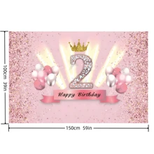1 岁生日派对背景装饰布粉色气球快乐派对装饰横幅生日背景布，产品尺寸 100 厘米 3.2 英尺 * 150 厘米 4.9 英尺照片摄影背景，圣诞节 - 粉色 - 查看 4