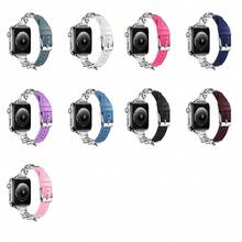 1pc High-End Chain & Denim Watch Band Compatible With Apple Watch, Breathable Creative Leather Strap - Denim Dark Blue - View 2