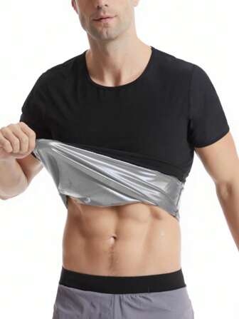 Sports Outdoor 1pc Men's Sport Quick-Drying Short Sleeve, Men's Sauna Short Sleeve Fitness Training Tight Sweat-Absorbent Clothes Gym Accessories For Belly Slimming Girdles, Lumbar Girdles For Belly Slimming Corset