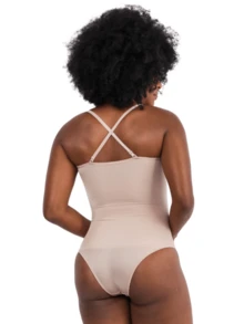Modelador Feminino Compressão Aperta Barriga Body Alça Removível - Bege - Visão 6