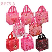 8入組可重複使用禮品袋,帶手柄的情人節禮品袋,情人節派對禮品袋,情人節男女朋友禮品袋,多用途無紡布禮品袋,情人節派對用品 - 8個-A - 查看 3