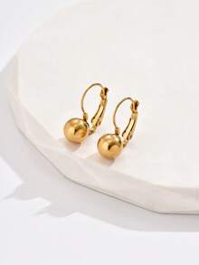1對簡約現代金屬球設計耳環,適用於日常穿戴和派對 - 金黃色 - 查看 5