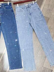 JEANS DE PEDRERIA - Azul lavado medio - Ver 1