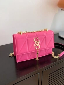 Women's Fashion Chain Handle Small Square Bag For Casual And Commuting, Can Be Hand Carried Or Cross-body - Hot Pink - View 4