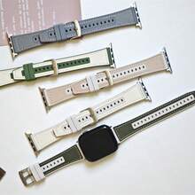 運動風格矽膠與皮革手錶帶，適用於蘋果手錶 - 杏色 - 查看 3