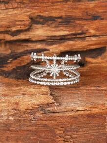 Stainless Steel Ring Fashionable Star Shaped Geometric Chain Open Adjustable Women'S Ring - Silver - View 4