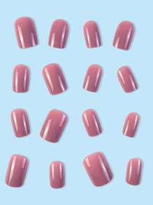 24入組短方形優雅純色美甲套裝，女士及女孩專用壓花假指甲，淺紫色指甲用品，升級造型 - 淡紫色 - 查看 3