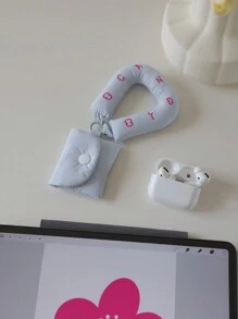 FANHUABUYU 1入手提式鈕扣式耳機袋,帶繡有英文手握手柄,可當手拿包或手鐲,日常使用方便 - 淺藍色 - 查看 1