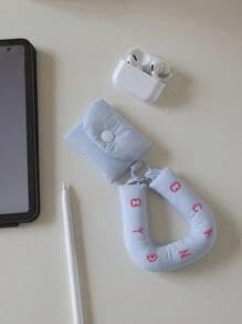 FANHUABUYU 1入手提式鈕扣式耳機袋,帶繡有英文手握手柄,可當手拿包或手鐲,日常使用方便 - 淺藍色 - 查看 2