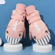 幼兒冬季鯊魚手套,厚實保暖防水全指手套,適合滑雪及騎自行車等戶外活動 - 粉色 - 查看 4