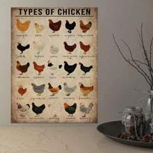 1pc Educational Chicken Breed Diagram Canvas Poster - Vintage Wall Art, Suitable For Farm, Nursery, Bathroom, Bedroom, Office, Living Room - Home Decor (Unframed)