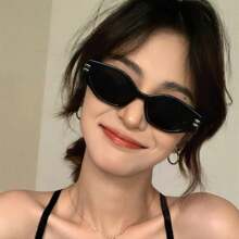 1 件装小型嘻哈猫眼时尚眼镜，适合女士和男士，高端外观，街拍，舞会，黑色镜框 - 黑色 - 查看 3