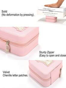 1PC Personalized Initial Jewelry Organizer Package Box With Mirror, Travel Case For Ring Necklace Earrings Back To School Style For Teen Girls, Birthday Gifts For Girlfriend - Pink - View 3
