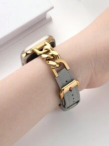 1 件女士灰色优雅皮革链带，适用于 38/40/41/44/45/49/42/46 毫米系列 11/SE3/Ultra3/Ultra/SE/SE2/10/9/8/7/6/5/4/3/2/1 - 灰色-金鍊 - 查看 3