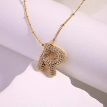 1 件大号透明水晶字母吊坠项链女士气球 26 个字母定制名字项链镀金珠宝礼物 - 金色 - 查看 24