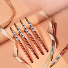 Juego De Pinceles Para Uñas Acrílicas De Kolinsky De 3 Piezas, Tamaño 10/12/14 Con Punta Redonda, Lápiz De Tallado De Arte De Uñas Para Principiantes De Salón De Uñas En Casa Diy - Color caoba - Ver 8