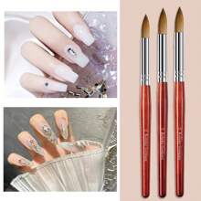 Juego De Pinceles Para Uñas Acrílicas De Kolinsky De 3 Piezas, Tamaño 10/12/14 Con Punta Redonda, Lápiz De Tallado De Arte De Uñas Para Principiantes De Salón De Uñas En Casa Diy - Color caoba - Ver 7
