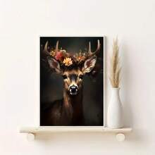 1幅帆布海報,復古藝術,維多利亞風格花冠鹿,暗黑學術哥德式花卉動物畫,卧室客廳走廊理想禮物,壁畫,牆飾,秋季裝飾,房間裝飾,無框 - 彩色 - 查看 9