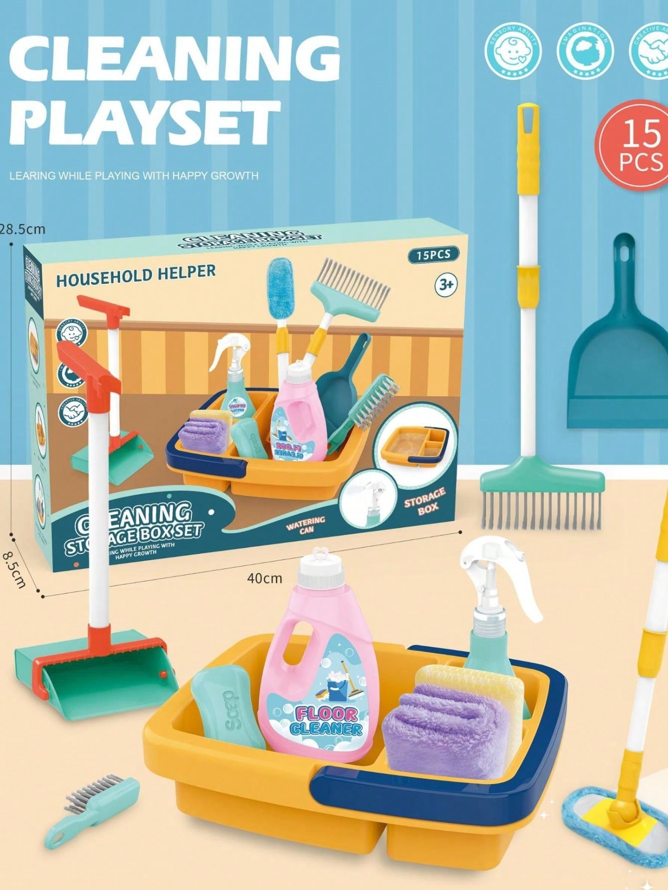 15 PCS Children Cleaning Playset Simulation Broom Mop Rag Clean House