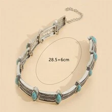 Turquoise Necklace 2023 Autumn And Winter New Women'S Necklace European And American Bohemian Style Personalized Short Collar Women'S Jewelry Fashion Alloy Necklace Lover'S Gift Anniversary Gift Birthday Party Gift Holiday Suitable For College Students To Work Young Girls Women White-Collar Office Workers Daily Wear - Antique Silver - View 5