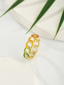H Z JEWERLY 1pc Stylish Creative Gradient Color Cloisonne Craft Chain Link Element Ring Suitable For Women's Daily Wear, Simple And Comfortable, For Holiday Party, Thanksgiving, Family Gifts - Multicolor - View 2