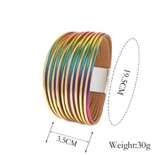 1 件女士柔软手链，采用人造皮革编织而成，配有磁扣，有多种颜色可选，时尚，透气舒适，让您的手臂在夏天更具魅力！ - 紫色漸層色 - 查看 3