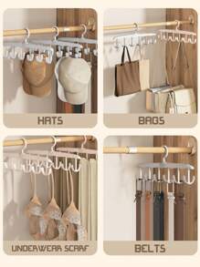 1 件灰色皮带收纳衣架，带可旋转领带架和多种功能，可用于帽子、内衣、背心、衬衫收纳衣架 - 灰色 - 查看 2