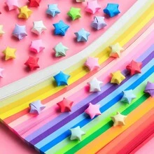 540pcs Children's Origami Material With Colorful Starry Paper Strips, Rhinestone Stickers And Twinkle Star Elements, Suitable For Handcrafts And Occasions Like Thanksgiving, Qixi Festival, Teacher's Day - Multicolor - View 3
