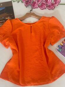 blusa  de manga bufante, elegante e confortável - Laranja - Visão 3