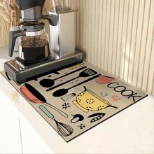 1 件廚房圖案乾燥墊,適合咖啡機、餐具乾燥、餐墊使用 - 彩色 - 查看 6