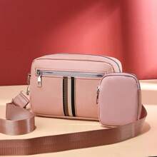 女性新款時尚大容量錢包,多個隔層,肩背袋,斜跨袋,多功能包和手機套 - 粉色 - 查看 1