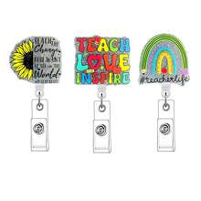 1入教師可伸縮徽章卷軸,姓名徽章持有人帶id夾作為教師禮物 - 米色 - 查看 1