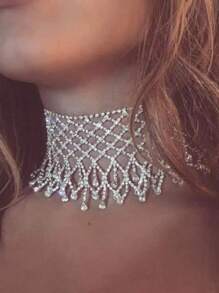 Silver Mesh Tassel Necklace - Silver - View 1