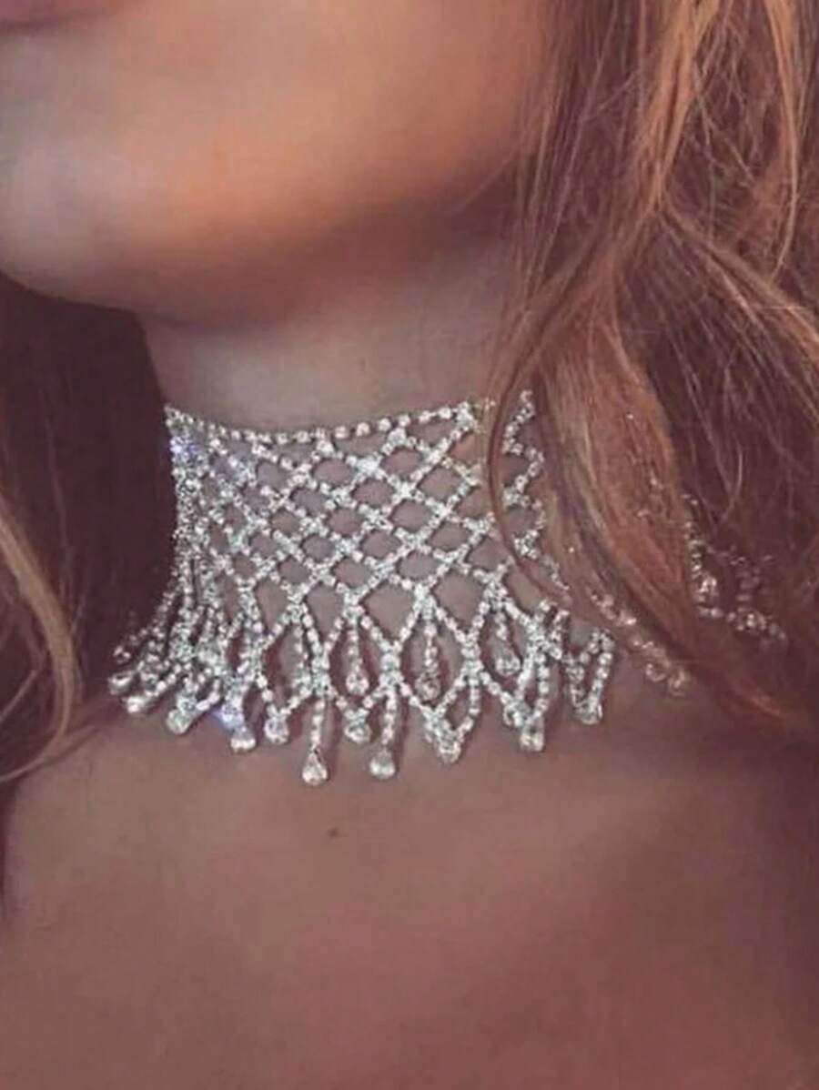 Silver Mesh Tassel Necklace - Silver - View 1