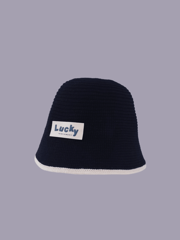 1pc Lady'S Solid Color Knit Beanie Hat With Different Color Edge & Lucky Letters Printing, Simple Style, Sun Protection & Warmth, Suitable For Daily Casual Outings