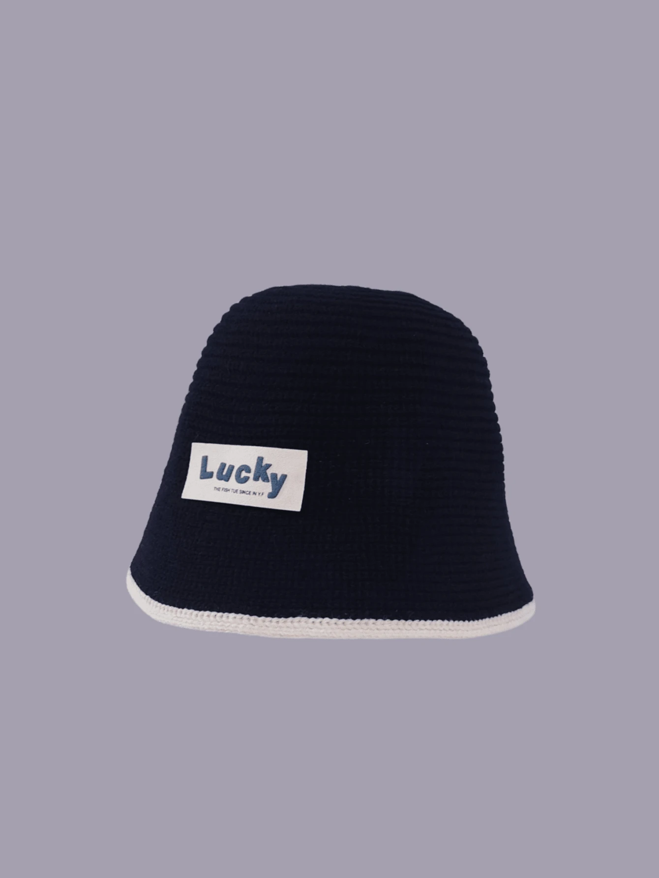 1pc Lady'S Solid Color Knit Beanie Hat With Different Color Edge & Lucky Letters Printing, Simple Style, Sun Protection & Warmth, Suitable For Daily Casual Outings