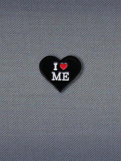 1 创意黑色英文字母胸针，简约圆形心形别针，适合男士，服装，背包，帽子，装饰徽章，情人节特别小礼物