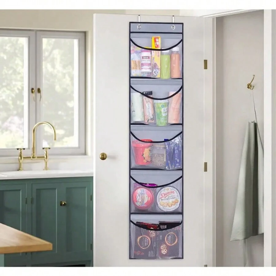 1pc Hanging Door Storage Bag With 5 Compartments For Wardrobe / Closet Organizing  Decorations   Autumn Decor Festival Decor Room Decor Home Decor Fall Decor Bedroom Decor - Grey - View 1