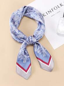 1pc Four Sides Rolled Edge Paisley Pattern Printed Silk Scarf, Worn As Headband, Neck Scarf Or Bag Accessory In Daily Life - Multicolor - View 1