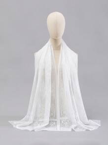 1件女士實色空心原邊聚酯紗精美裝飾仙女風圍巾,適用於約會 - 白色 - 查看 2