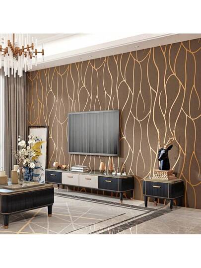 Roll Moderne Geometric Line Pattern Wallpaper, Flocked Flocking Craft, Non Woven Fabric, Perfect Living Room Bedroom Home Renovation Stickers Peel Wand Panels, Paper, Wallpapers, ation Items Refresh Your Home, Rama Birthday Graduation view 3