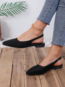 女士高档鞋，尖头低跟露背凉鞋，适合春夏季，法式浪漫风格，超级舒适