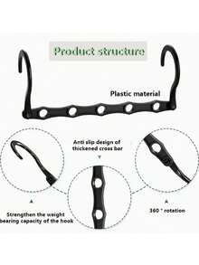 1個,多孔魔術衣架掛鉤可旋轉折疊防風衣掛家用多功能防滑晾衣架 - 黑色 - 查看 6