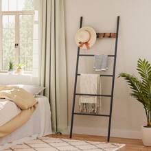 HOOBRO Towel Ladder, Towel Rack, Towel Rack, Clothes Rack, 5 Removable Hooks, 60 X 177 Cm, For Bath Towels, Clothes, Blankets, Newspapers, Space Saving, Sturdy, Industrial Style - Brown - View 5