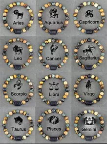 1 件十二星座手链男士十二星座手镯巨蟹座处女座狮子座天秤座手链男女友情礼物首饰 - 彩色 - 查看 1