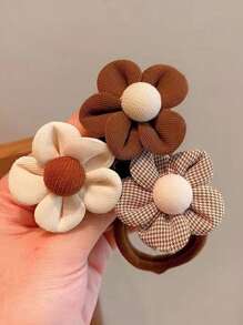6 件装儿童花朵发圈、无缝发带、可爱花朵发饰 - 彩色 - 查看 5