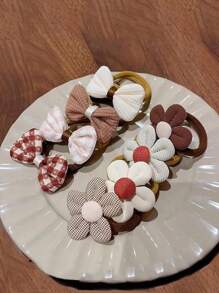 6 件装儿童花朵发圈、无缝发带、可爱花朵发饰 - 彩色 - 查看 2