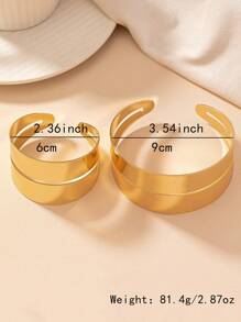 1入組幾何造型手鐲及1入組幾何造型手環,歐美風格 - 金黃色 - 查看 4