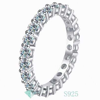 1枚莫桑石钻石订婚戒指，S925纯银承诺戒指，永恒戒指，周年纪念戒指，送给新娘的奢华珠宝礼物